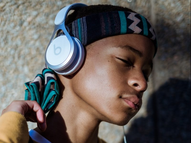 boy listening headphones