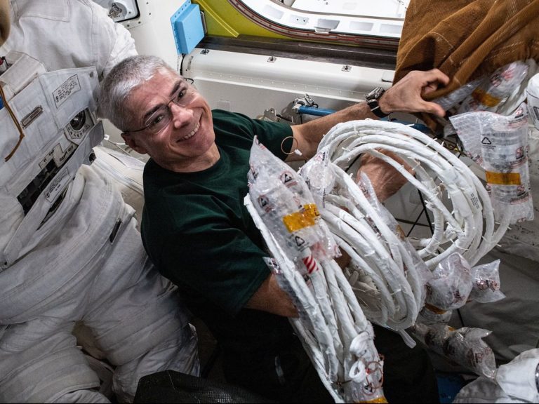 ISS  Mark Vande Hei gathers spacewalking tools e