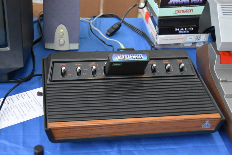 Atari VCS with Juno First cartridge inserted RetroMadrid  scaled e