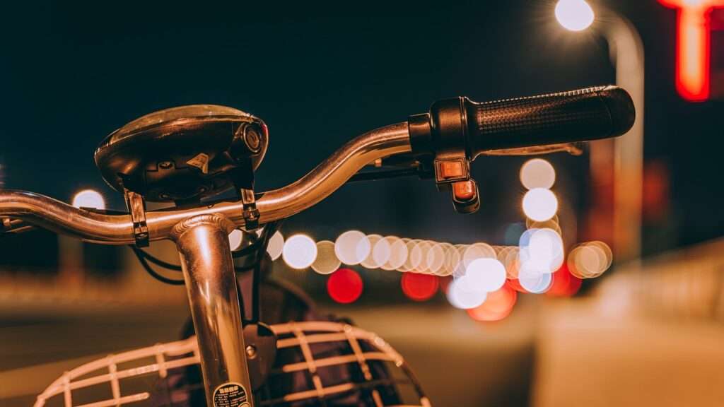bicycle, night, bokeh
