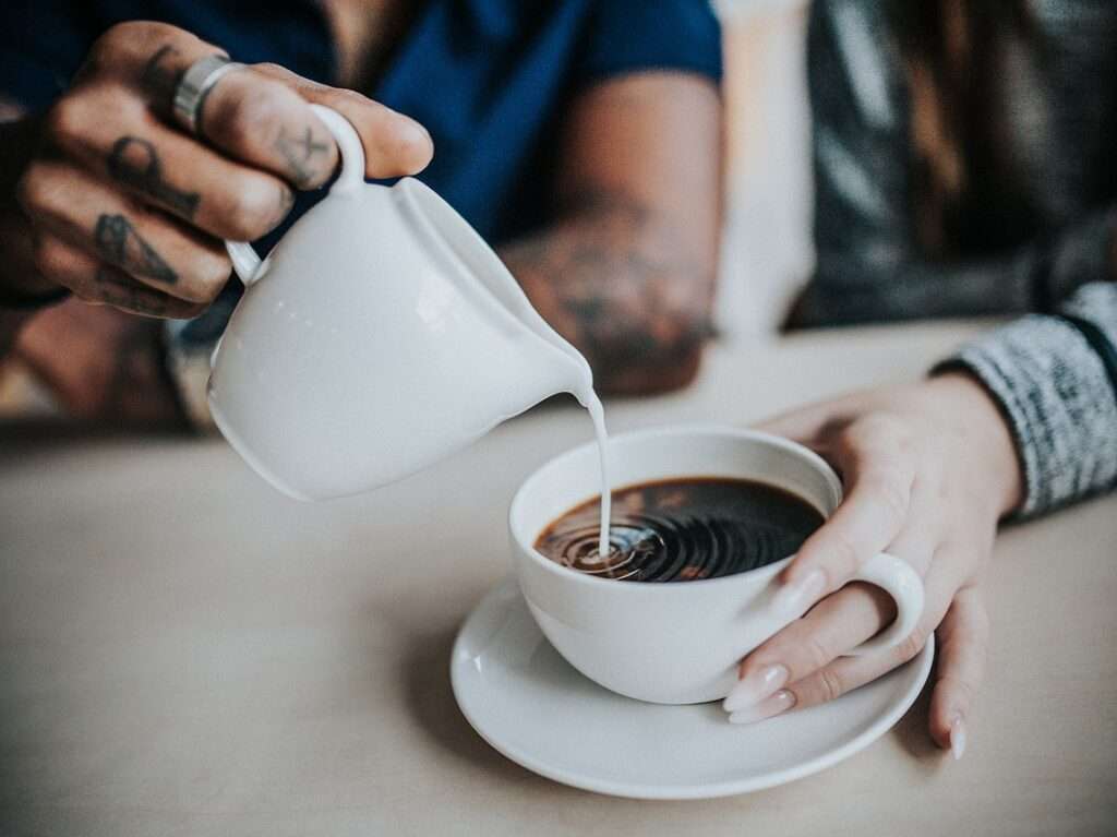 coffee, milk, hands
